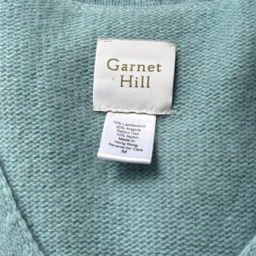 Garnet Hill Embroidered Sweater Women Medium Light Blue Lambswool Angora FLAW - Picture 16 of 16